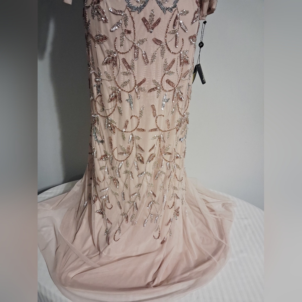 Blush Pink Beaded Illusion Evening Gown Size 14W - Picture 6 of 16